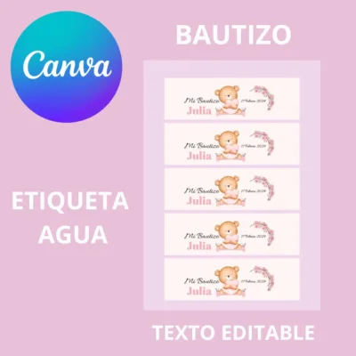 Etiqueta de agua Mi bautizo descargable