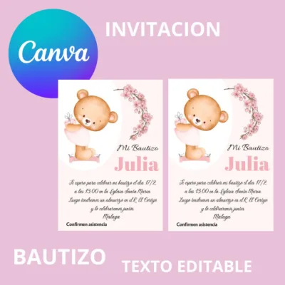 Invitación de bautizo editable y descargable