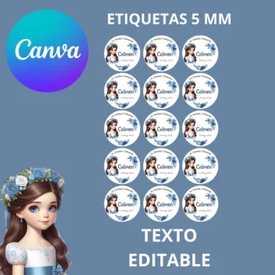 Etiquetas redondas de 5 cm Azul descargables