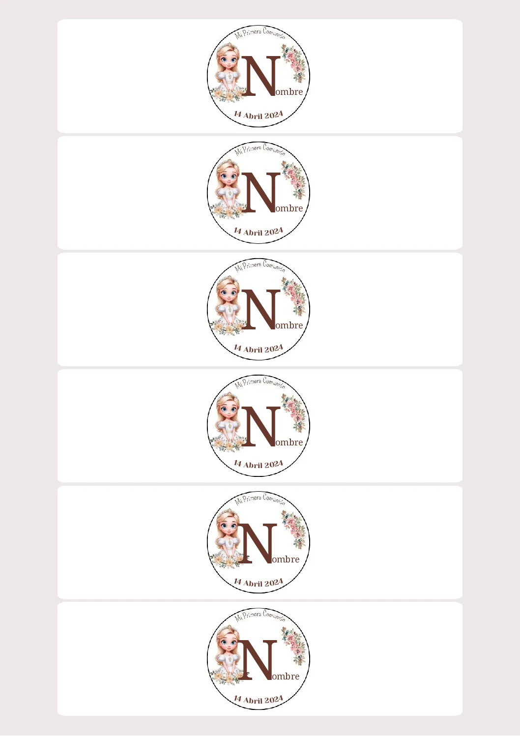 Etiquetas de agua Comunión descargable