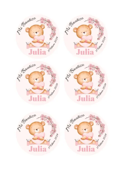 Etiquetas redondas de 8 cm bautizo