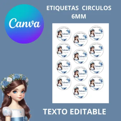 Etiqueta redonda de 6 cm Azul