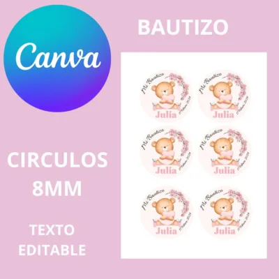 Etiquetas redondas de 8 cm bautizo