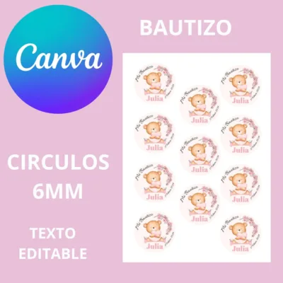 Etiquetas redondas de 6 cm bautizo