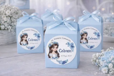 Etiquetas redondas de 5 cm Azul descargables