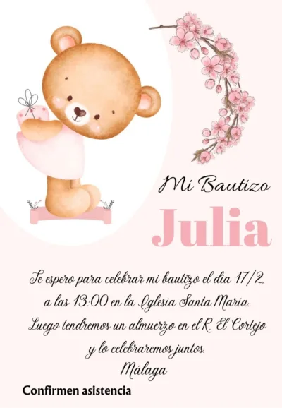 Invitación de bautizo editable y descargable