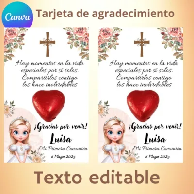 Tarjeta de agradecimiento Comunión descargable